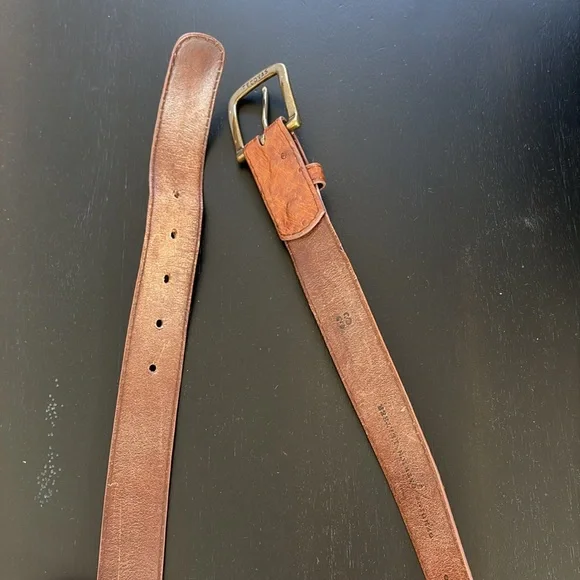 Tecovas ostrich Brown Leather Belt with Brass Buckle - Picture 4 of 16